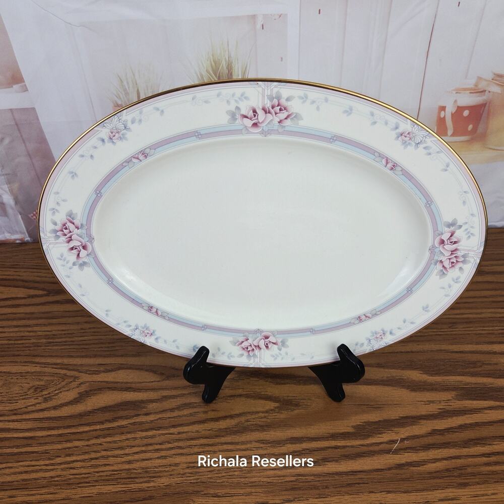 Noritake Magnificence 14 3/8" x 10 3/8" Oval Serving Platter 9736 Gold Trim Vtg